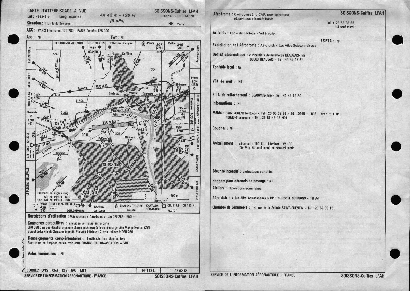 Carte aérodrome Soissons Cuffies 1987